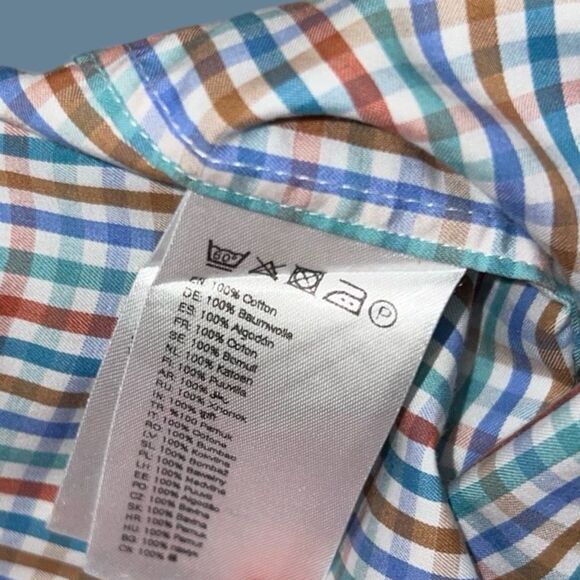 Eton Custome Made Blue Orange Checked Dress Shirt Size 2 XLT36/37 #80 - Picture 4 of 5
